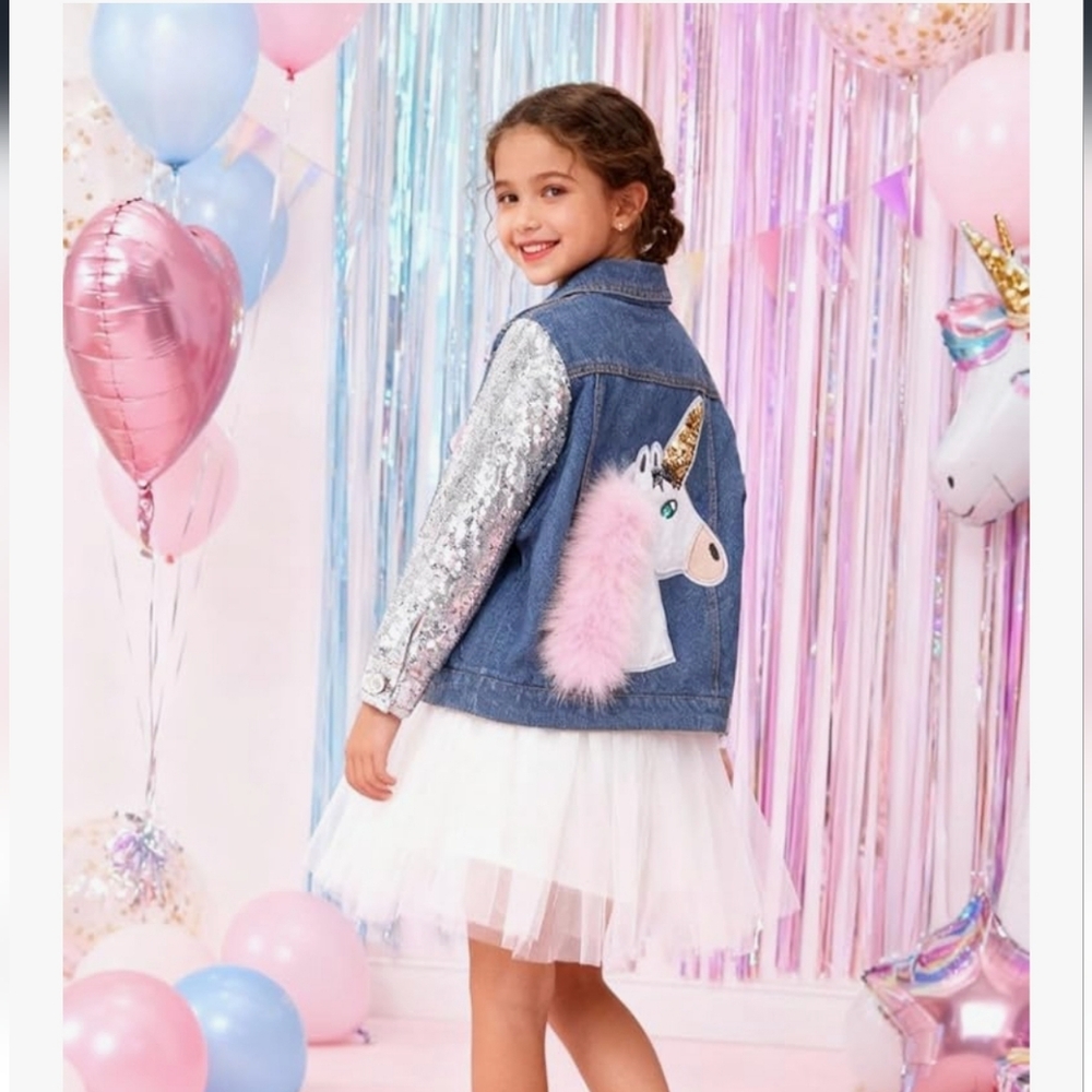 WELAKEN Unicorn Jacket For Girls with Sequins